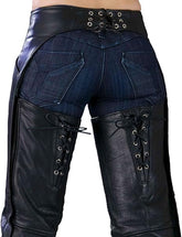 Women Black Leather Chaps